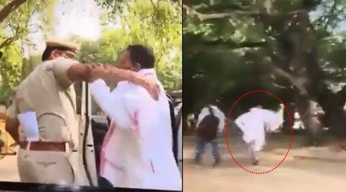पुलिस को देखते ही सरपट भागे कांग्रेस नेता श्रीनिवास, लोग बना रहे मीम्स, ले रहे मजे