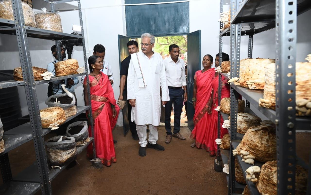 मुख्यमंत्री भूपेश बघेल ने गांधी ग्राम में रागी प्रसंस्करण केंद्र और बकरी पालन इकाई का किया अवलोकन