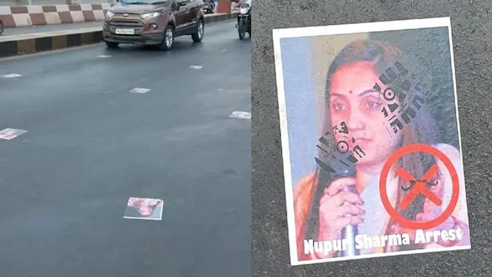 सूरत की सड़क पर नूपुर शर्मा के पोस्टर, फोटो पर जूते और क्रॉस के निशान