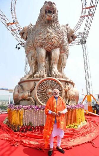 नए संसद भवन में अशोक स्तंभ, पीएम मोदी ने किया अनावरण