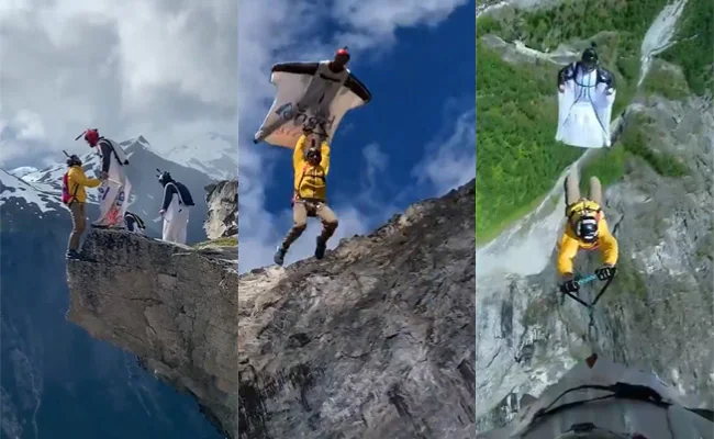पहाड़ से छलांग लगाते ही हवा में उड़ने लगा शख्स, देखें हैरतअंगेज VIDEO