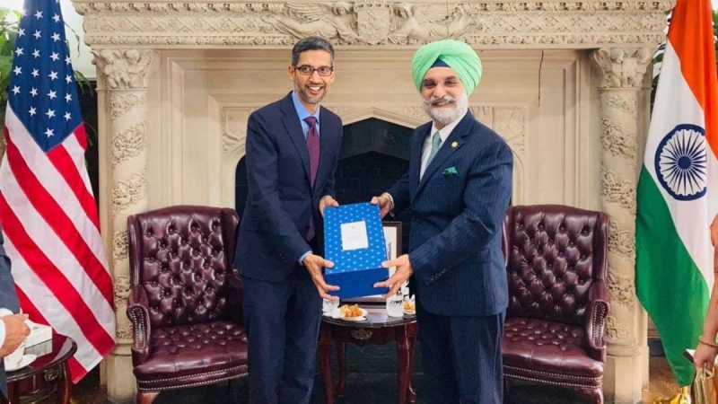 सुंदर पिचाई ने की भारतीय राजदूत से मुलाकात, भारत के प्रति गूगल की प्रतिबद्धता पर हुई चर्चा