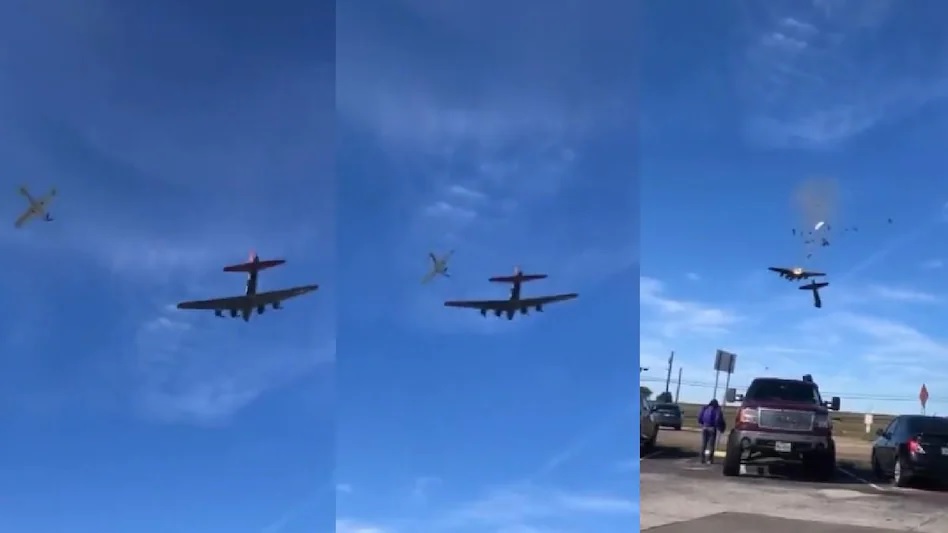 अमेरिका में एयरशो के दौरान भीषण हादसा, 2 वॉर प्लेन के बीच जबरदस्त टक्कर, उड़ गए परखच्चे, 6 की मौत